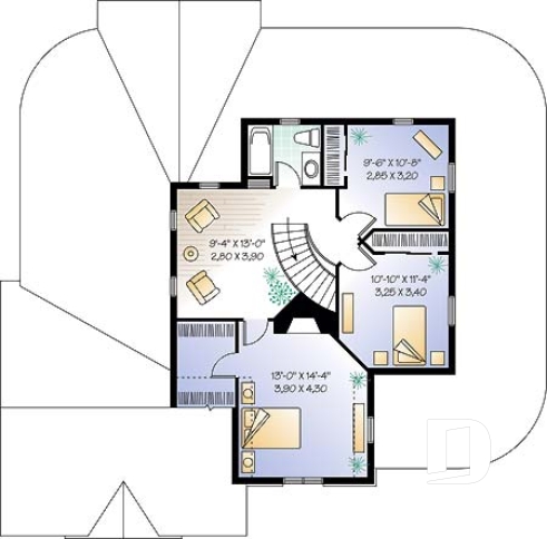 Étage - Plan de maison Champêtre 4 chambres, garage double, chambre des maîtres r-d-c, solarium, 2 balcons abrités - Hirondelle 2