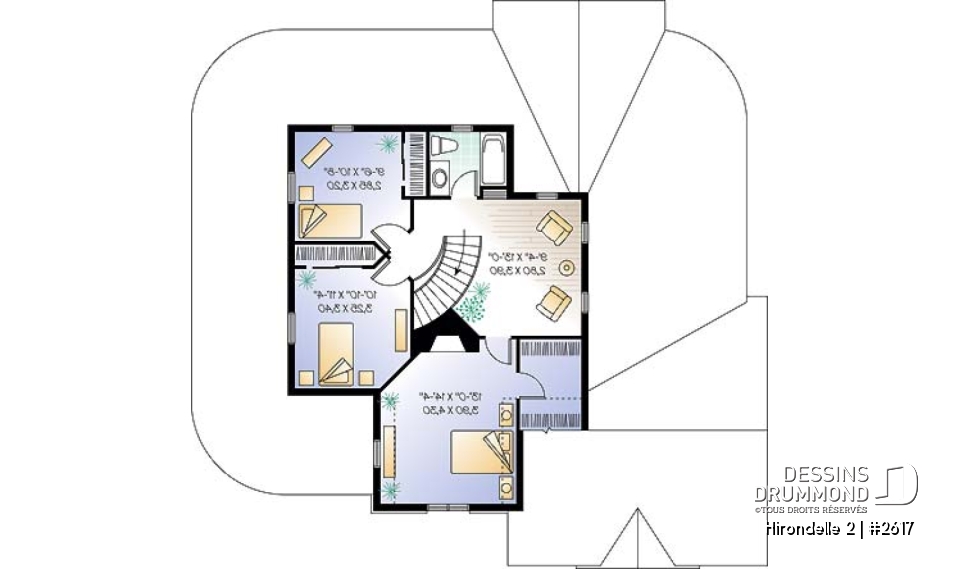 Étage - Plan de maison Champêtre 4 chambres, garage double, chambre des maîtres r-d-c, solarium, 2 balcons abrités - Hirondelle 2