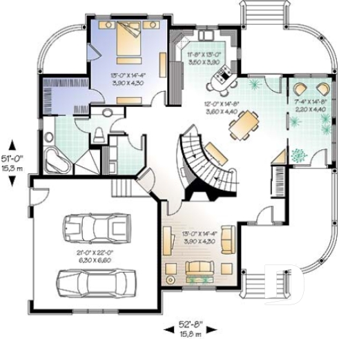 Rez-de-chaussée - Plan de maison Champêtre 4 chambres, garage double, chambre des maîtres r-d-c, solarium, 2 balcons abrités - Hirondelle 2