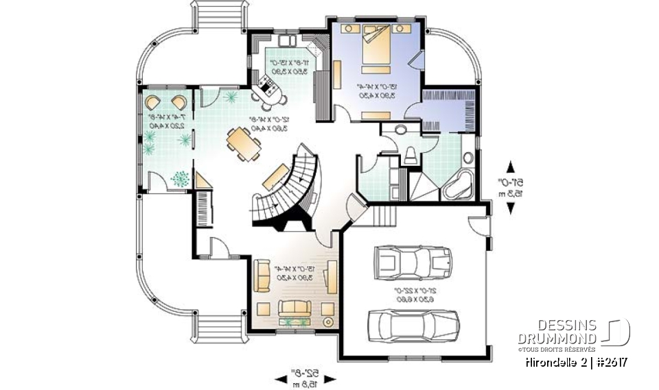 Rez-de-chaussée - Plan de maison Champêtre 4 chambres, garage double, chambre des maîtres r-d-c, solarium, 2 balcons abrités - Hirondelle 2