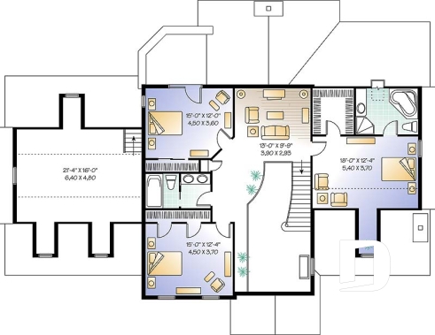 Étage - Plan de maison 4 chambres, garage triple, 3 salons, 2 foyers, superbe chambre parents, sous-sol à aménager - Abraham