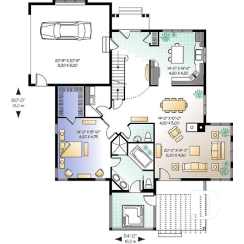 Rez-de-chaussée - Plan de maison 3 chambres, style chalet, suite des maîtres avec accès au spa, grand salon, bel aménagement - Monticello
