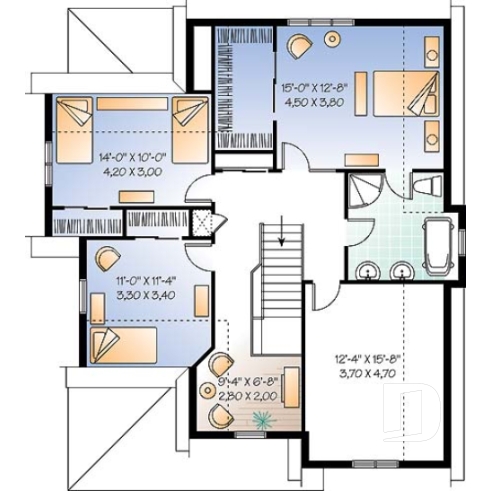 Étage - Plan maison inspiration Tudor, 3 à 4 chambres, salle familiale avec foyer, espace boni - Duvernay 2