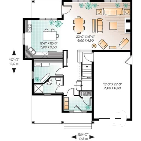Rez-de-chaussée - Plan maison inspiration Tudor, 3 à 4 chambres, salle familiale avec foyer, espace boni - Duvernay 2