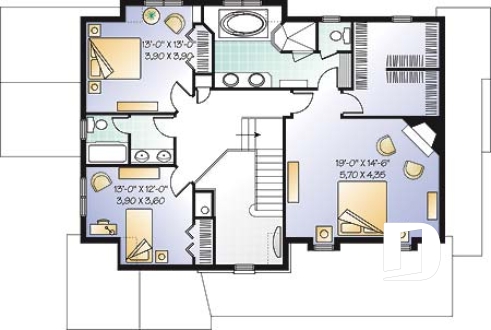 Étage - Grande maison style moderne rustique, 3 chambres, cuisine avec îlot  - Molten