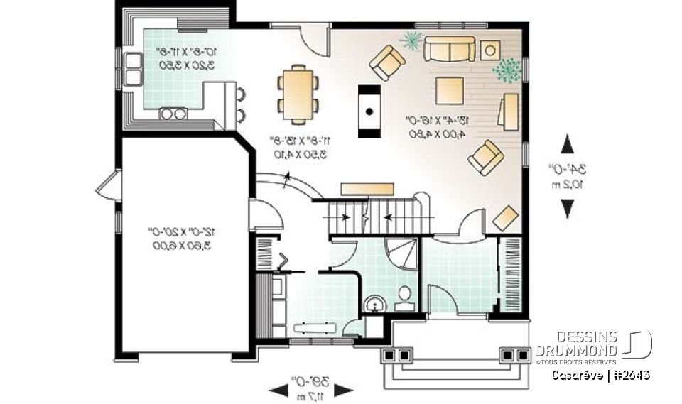 Rez-de-chaussée - Plan de maison 4 chambres, grande salle de lavage, vestibule avec garde-robe, foyer 2 faces, 4 ch. - Casarêve