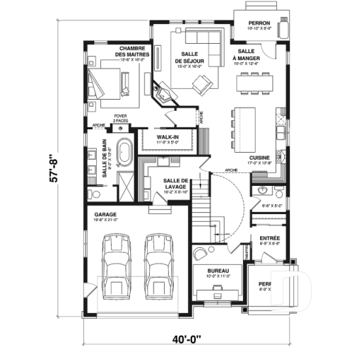 Rez-de-chaussée - Plan d'inspiration européenne, 2 foyers, suite des maîtres, 3 à 4 ch., bureau, salle de cinéma, plafond 9' - Davenport