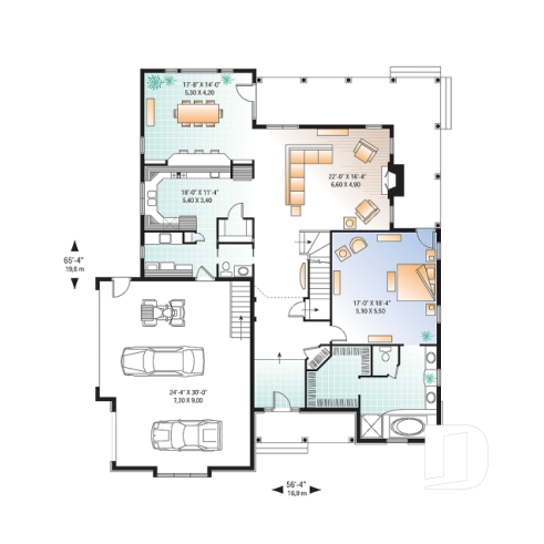 Rez-de-chaussée - Plan de maison 4 chambres et 3 salles de bain, garage double, terrasse abritée, garde-manger, foyer - Greenhills