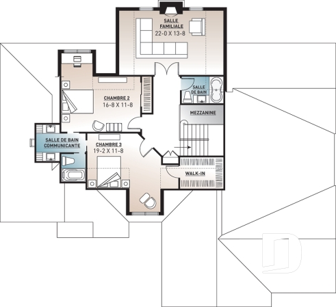 Étage - Plan maison américaine, 3 à 4 chambre, 2 grands séjours, foyer, maîtres au r-d-c, vaste cuisine, garage triple - Quatres Bourgeois