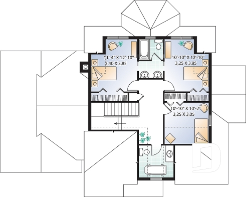 Étage - Plan de maison à étage, 4 chambres dont les parents en bas, foyer, garage, 3.5 salles de bain - Margot