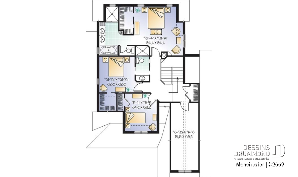 Étage - Plan de maison de style Tudor, 3 chambres, buanderie, espace dînette, grand balcon couvert arrière - Manchester