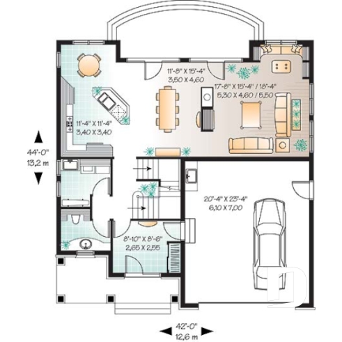 Rez-de-chaussée - Plan de maison classique, 4 chambres, 3.5 salle de bain, foyer central, buanderie au rdc, superbe lumière - St-Arnaud
