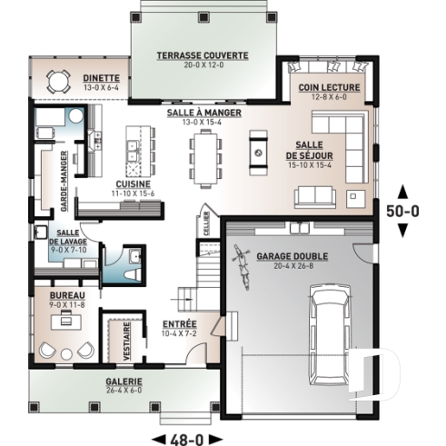Rez-de-chaussée - Plan maison style farmhouse champêtre, 5 chambres, 4.5 salles de bain, garage double, superbe fenestration - St-Arnaud 2