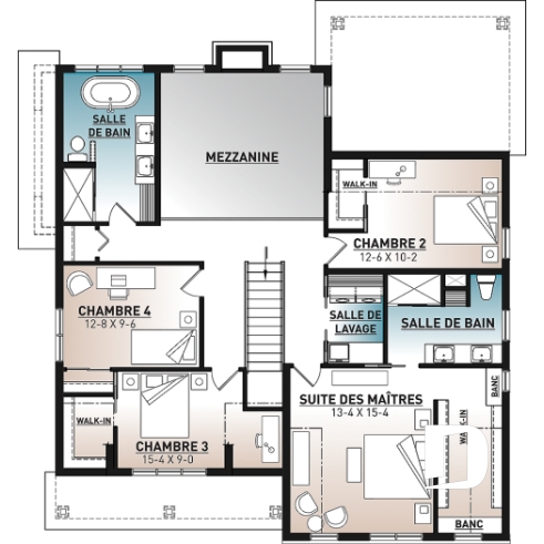 Étage - Plan de maison farmhouse contemporaine – 4 chambres, garage double et foyer spectaculaire - St-Arnaud 3