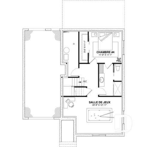 Sous-sol aménagé (Optionel $) - Plan de maison champêtre 3 à 4 chambres, suite des parents avec salle de bain privé, garage - Augusta 2