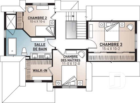 Étage - Plan de maison Tudor 3 chambres, garage, espace remarquablement ouvert, buanderie, îlot - Scott 