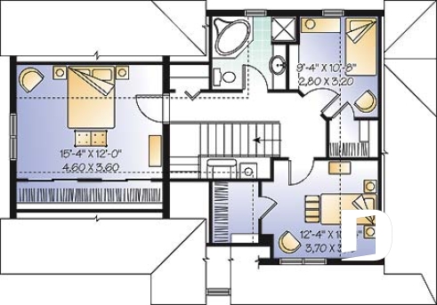 Étage - Plan de maison de champêtre, 3 grandes chambres, garage, salle à manger tout en lumière, maison abordable - Celeste 4