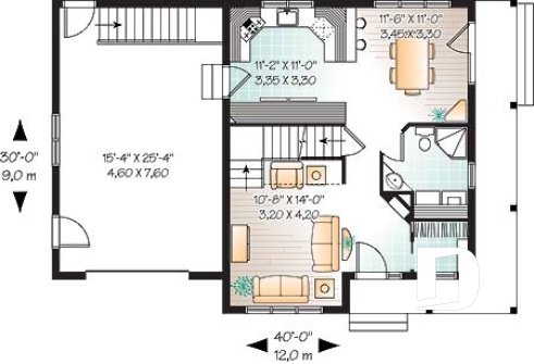 Rez-de-chaussée - Plan de maison de champêtre, 3 grandes chambres, garage, salle à manger tout en lumière, maison abordable - Celeste 4