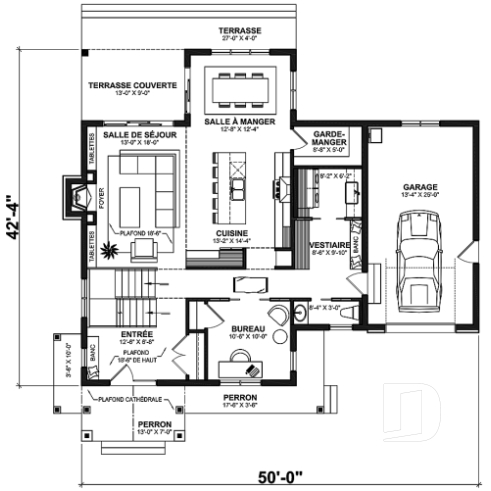 Rez-de-chaussée - Maison à étage 2 à 4 chambres, garage, garde-manger, terrasse abritée, bureau, sous-sol aménagé optionnel ($) - Rocheleau