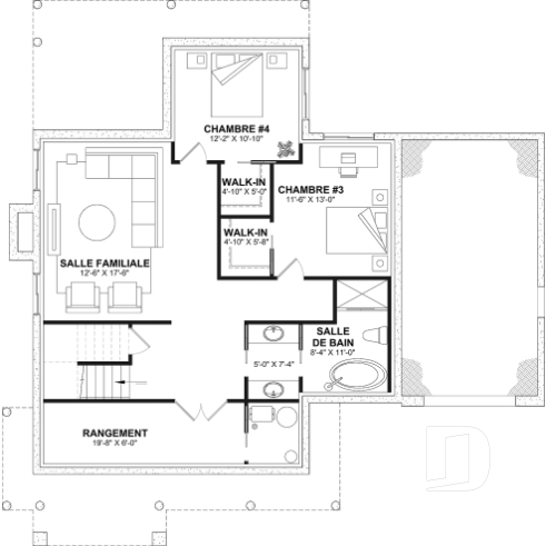Sous-sol aménagé (Optionel $) - Maison à étage 2 à 4 chambres, garage, garde-manger, terrasse abritée, bureau, sous-sol aménagé optionnel ($) - Rocheleau