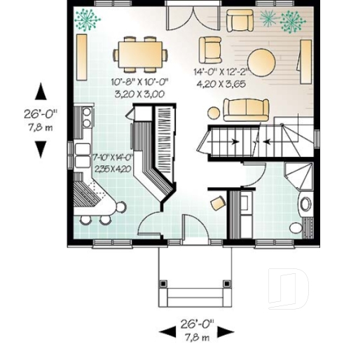 Rez-de-chaussée - Plan de maison style Européen à étages, 3 chambres, extérieur classique, éviers doubles - Forester