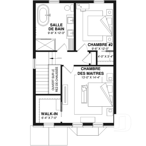 Étage option 1 - Plan de cottage d'inspiration victorienne moderne, 2 chambres, salle de lavage au rez-de-chaussée - Vicky