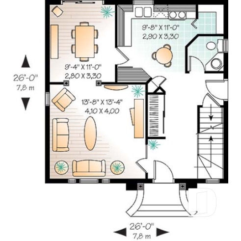 Rez-de-chaussée - Plan de maison inspiration victorienne, 3 chambres, salle dîner formelle, garde-manger, fenestration spéciale - Victorien
