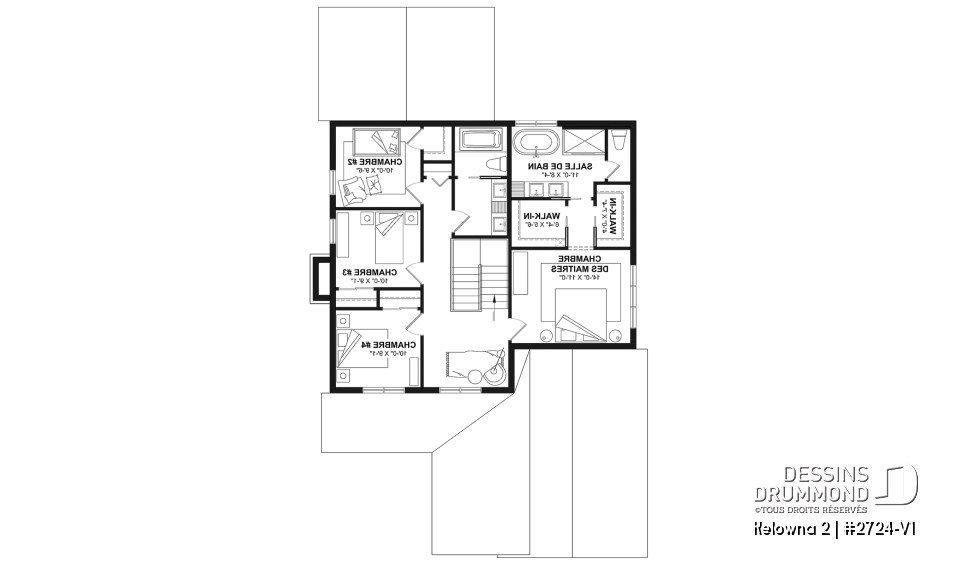Étage - Plan de maison champêtre 4 à 5 chambres, garage, bureau, terrasse abritée et belle suite des parents - Kelowna 2