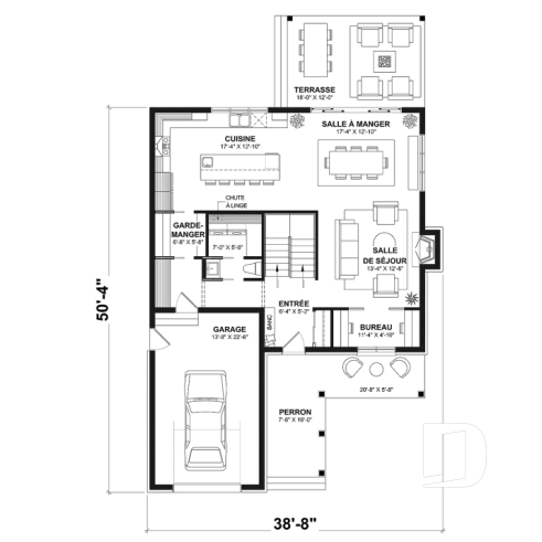 Rez-de-chaussée - Plan de maison champêtre 4 à 5 chambres, garage, bureau, terrasse abritée et belle suite des parents - Kelowna 2