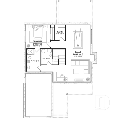 Sous-sol aménagé - Plan de maison champêtre 4 à 5 chambres, garage, bureau, terrasse abritée et belle suite des parents - Kelowna 2