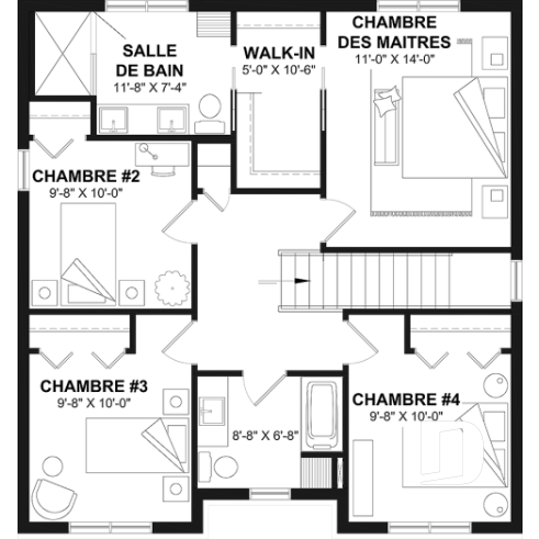 Étage - Plan maison farmhouse moderne 4 chambres, plafond 9' au r-d-c, garde-manger, salle à dîner formelle - Basque