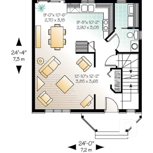 Rez-de-chaussée - Plan de maison classique à étage, aire ouverte, 3 chambres, fenestration abondante, Européen - Galba