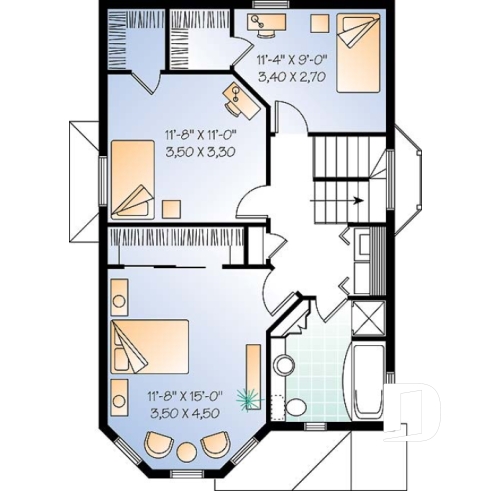 Étage - Plan de maison dinspiration victorienne, 3 chambres, cuisine fort logeable avec coin déjeuner, belle entrée - Penelope