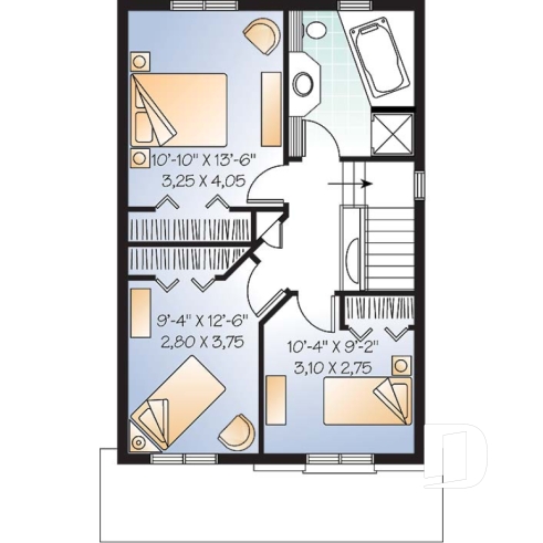 Étage - Maison économique pour terrain étroit, 3 chambre, bureau attrayant, vestibule  - Edward