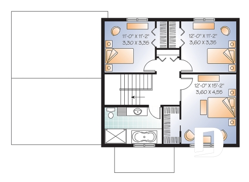 Étage - Plan de maison à étage de style Craftsman, 3 chambres, garage, grand ìlot à la cuisine - Norway 2