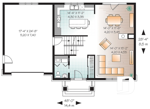 Rez-de-chaussée - Plan de maison à étage de style Craftsman, 3 chambres, garage, grand ìlot à la cuisine - Norway 2