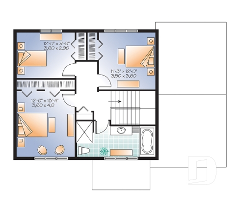 Étage - Maison de style transitionnel, 3 chambres, îlot à la cuisine, grande terrasse, bureau à domicile - Norway 4