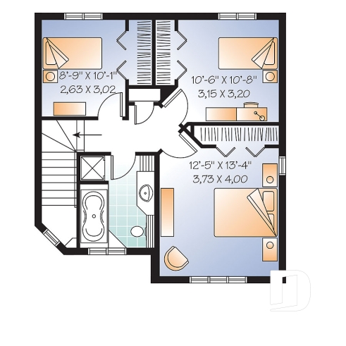 Étage option 1 - Plan maison abordable, 3 chambres, salle de lavage au r-d-c, 1.5 salleS de bain - Beauvais