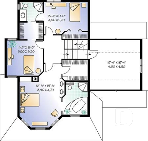 Étage - Plan de maison victorienne 3 chambres, foyer deux faces, garage avec grand espace boni au-dessus  - Mathilde 