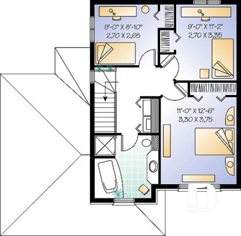 Étage - Plan de maison à étage avec garage, 3 chambres, 1.5 salle de bain, grande salle de séjour, aire ouverte - Iseut