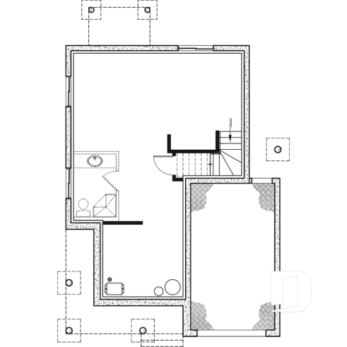 Sous-sol - Plan de maison à étage 3 chambres, garage, grande cuisine, buanderie au rez-de-chaussée - Fabien