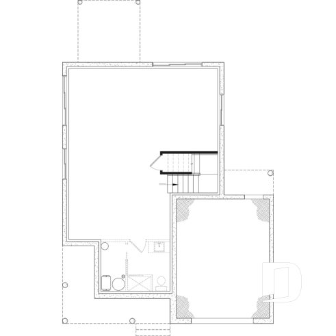 Sous-sol aménageable - Plan de maison avec garage, 3 chambres, sous-sol non-fini à aménager, cuisine avec garde-manger - Fabien 2