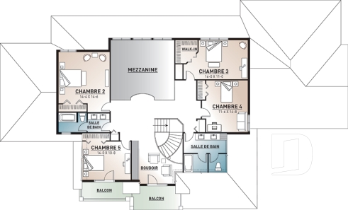 Étage - Plan de maison luxueuse avec 5 chambres, suite des maîtres au r-d-c, plafond cathédrale, garage triple - Carmel