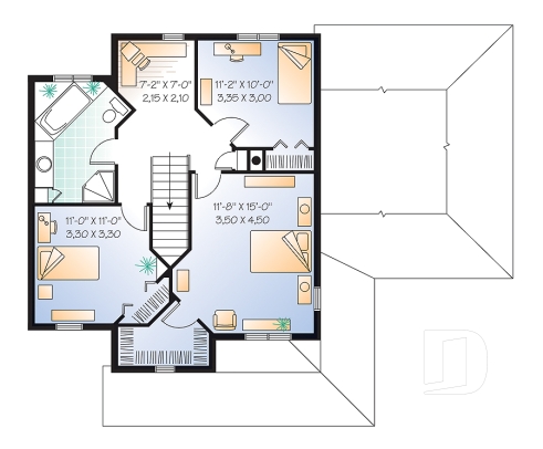 Étage - Plan de maison de campagne, 3 chambres, grand garage, coin déjeuner remarquable, buanderie au r-d-c - Darma 3