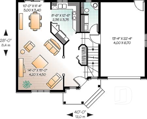 Rez-de-chaussée - Plan maison 3 chambres avec garage, salle de lavage au rez-de-chaussée - Cupola