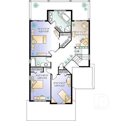 Étage - Plan de grande maison terrain étroit avec garage double, 3-4 chambres, coin lecture & ordi au deuxième chambre - Gambrel