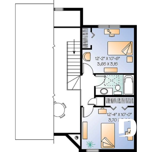 Étage - Plan de chalet abordable d'inspiration scandinave avec grande terrasse et 3 chambres - Lakeview