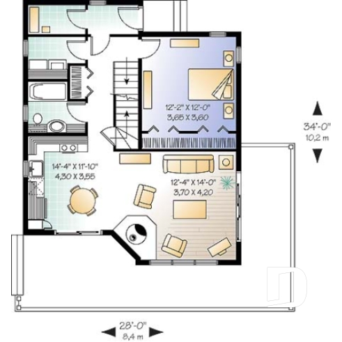 Rez-de-chaussée - Plan de chalet abordable d'inspiration scandinave avec grande terrasse et 3 chambres - Lakeview