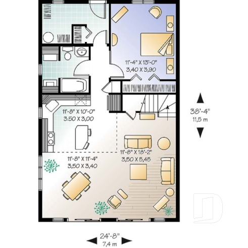 Rez-de-chaussée - Plan de chalet abordable 2 chambres + loft, mezzanine, vestiaire, plafond cathédral, belle lumière - Whiskey Jack 2