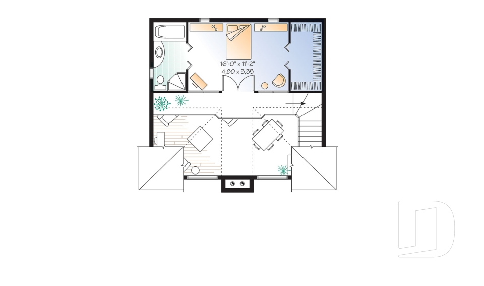Étage - Plan de petit chalet, grande suite des maîtres, aire ouverte, mezzanine, sous-sol aménageable - Larchmont